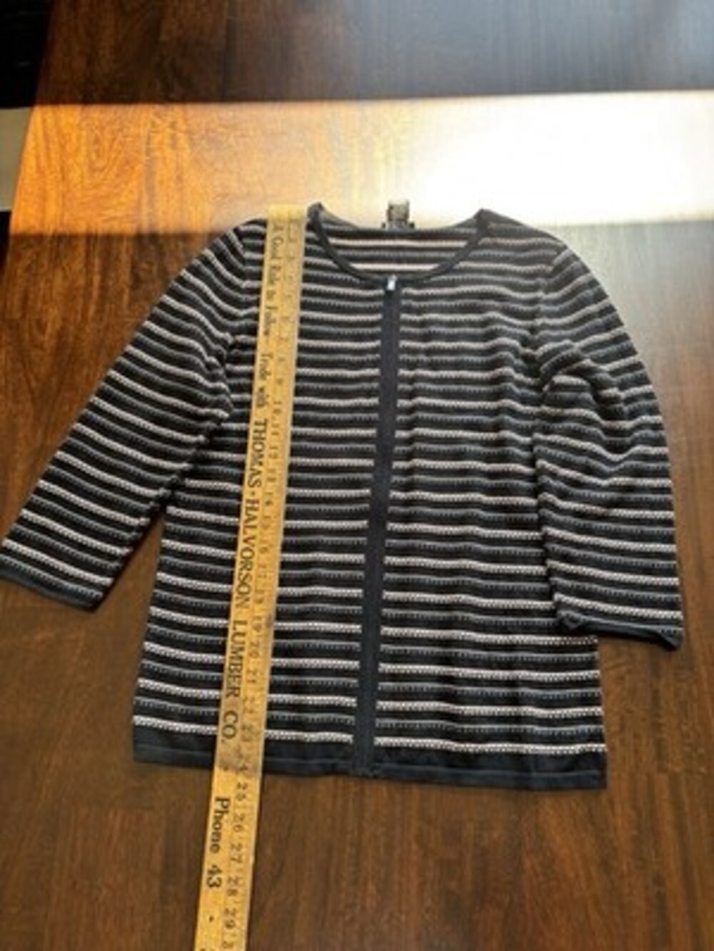Ann Taylor Factory Knit Black W/Peach Striped Sweater With zipper Sz L